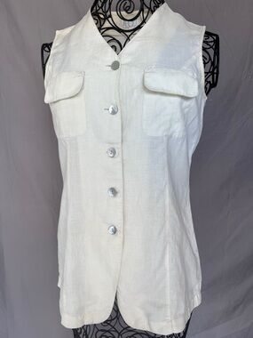Flou 100% Linen Vest pale yellow Button Front Minimalist EU 40 Sleeveless Blouse